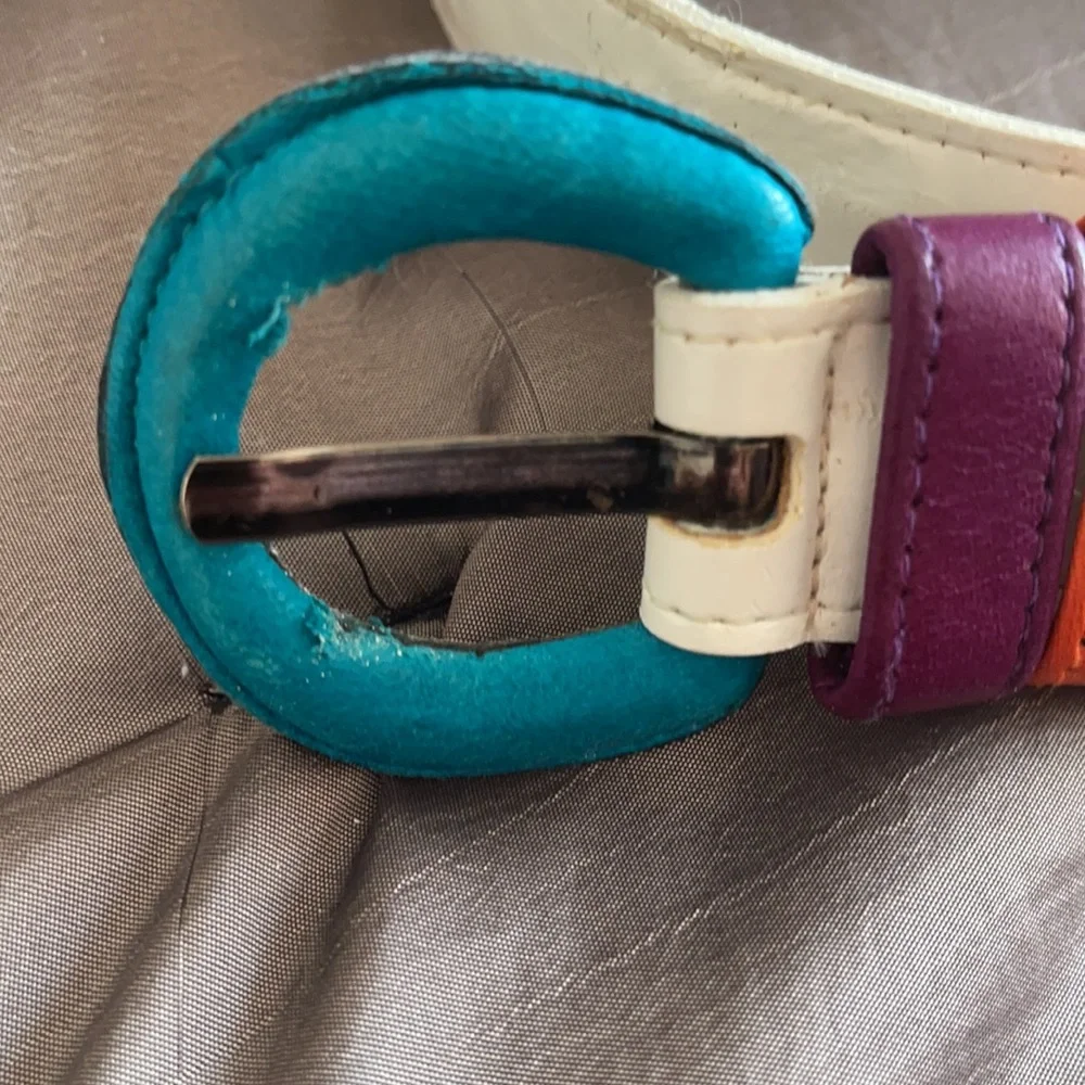 R J Graziano Vintage Belt, White with multiple colors, Vintage Condition